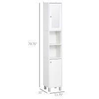 kleankin Tall Bathroom Storage Cabinet with Mirror, Wooden Freestanding Tower Cabinet with Adjustable Shelves for Bathroom or Living Room, White(m-3)