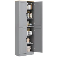 HOMCOM Freestanding Kitchen Pantry, 4-Door Kitchen Pantry Cabinet with Adjustable Shelves and Doors, Distressed White(m-1)