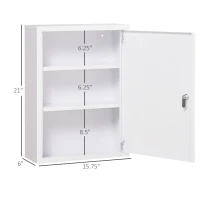 kleankin 16" x 21" Lockable Medicine Cabinet, 3 Tier Steel Medical Wall Box with 2 Keys and Shelves for Bathroom, White(m-3)