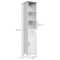 kleankin Tall Bathroom Storage Cabinet, Narrow Bathroom Cabinet with 3 Tier Shelving, Drawer and Adjustable Shelves, Slim Freestanding Linen Tower, White(m-3)