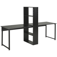 HOMCOM 88" Extra Long 2-Person Computer Desk with Storage Shelves Combo, Double Workstation Storage Study Writing Table for Home Office, Bookshelf, Black