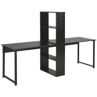 HOMCOM 88" Extra Long 2-Person Computer Desk with Storage Shelves Combo, Double Workstation Storage Study Writing Table for Home Office, Bookshelf, Black(m-1)