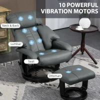 HOMCOM Swivel Recliner with Ottoman, Faux Leather Reclining Chair with Massage, Footstool Remote and Side Pocket, Gray(m-4)