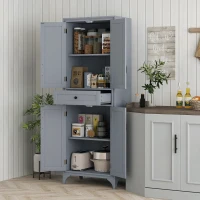 HOMCOM 67" 4-Door Kitchen Pantry with Drawer and Adjustable Shelves, Gray(m-2)