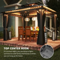 Outsunny 10' x 12' Outdoor Hardtop Gazebo with Galvanized Steel Canopy & Netting Sidewalls for Lawn, Backyard, Dark Grey(m-6)