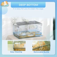 PawHut Small Animal Cage for Gerbil or Dwarf Hamster w/ Tubes, Exercise Wheel, Food Dish, Water Bottle, 23" x 13" x 12", Gray(m-6)