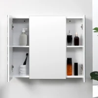 kleankin Wall Mounted Mirror Cabinet, Bathroom Medicine Cabinet with Mirror, 3 Doors and Adjustable Shelves, White(m-10)