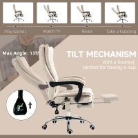 Vinsetto Massage Office Chair with 6 Points and Heat, Reclining Computer Chair with Adjustable Height and Footrest, Cream White(m-10)