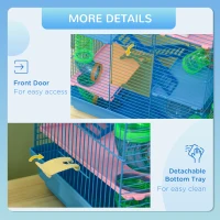 PawHut 18.5" 5 Tier Hamster Cage with Tubes and Tunnels, Small Animal Cage, Rat Gerbil Cage with Water Bottle, Food Dish, Exercise Wheel, Blue(m-6)