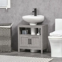 kleankin Pedestal Sink Storage Cabinet, Bathroom Under Sink Cabinet with 2 Doors and Open Shelf, Bathroom Vanity, Gray(m-11)