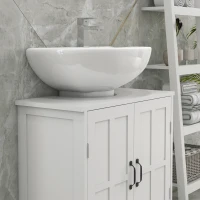 kleankin Pedestal Under Sink Cabinet, Bathroom Vanity Cabinet Storage with Double Doors and Adjustable Shelf, White(m-9)