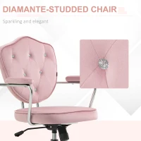 HOMCOM Cute Office Chair, Desk Chair with Button Tufted Velvet-feel Fabric, Swivel Computer Vanity Chair, Pink(m-4)