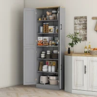 HOMCOM Freestanding Kitchen Pantry, 4-Door Kitchen Pantry Cabinet with Adjustable Shelves and Doors, Distressed White(m-2)