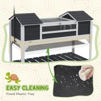 PawHut Tortoise Enclosure Tortoise House with Adjustable Lamp Holder Storage Shelf, Dual Main Houses, Openable Lid, Gray(m-6)