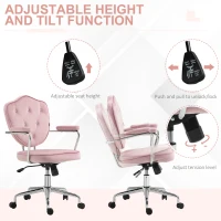 HOMCOM Cute Office Chair, Desk Chair with Button Tufted Velvet-feel Fabric, Swivel Computer Vanity Chair, Pink(m-5)