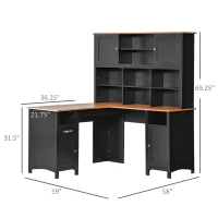 HOMCOM L Shaped Computer Desk with Hutch, 59" Corner Desk, Space Saving Home Office Desk with Storage Shelves, Drawer and Cabinet, Black(m-3)
