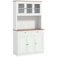HOMCOM 71" Kitchen Pantry Cabinet with Microwave Stand, Kitchen Hutch with 2 Drawers and Adjustable Shelves, White