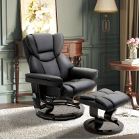HOMCOM Massage Recliner Chair with Ottoman Footrest, 10 Vibration Points, 360° Swivel Reclining Chair, Faux Leather Living Room Chair with Side Pocket and Remote Control, Black(m-2)