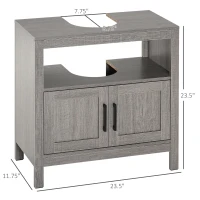 kleankin Pedestal Sink Storage Cabinet, Bathroom Under Sink Cabinet with 2 Doors and Open Shelf, Bathroom Vanity, Gray(m-3)