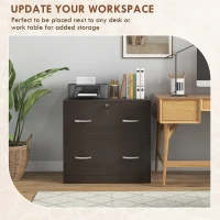 Vinsetto 2 Drawer File Cabinet with Lock, Office Filing Cabinet, Hanging Bar for Letter Size, Home Office, Espresso(m-4)