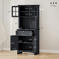HOMCOM Elegant Buffet with Hutch, Kitchen Pantry Storage Cabinet with Framed Glass Door Drawer and Microwave Space, Black(m-3)
