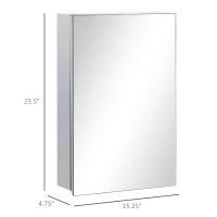 kleankin Wall Mounted Bathroom Medicine Cabinet Mirrored Cabinet with Hinged Door 3-Tier Storage Shelves Silver(m-3)