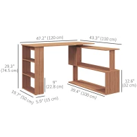 HOMCOM L Shaped Desk, 360° Rotating Corner Desk, Computer Writing Table Workstation with Storage Shelf for Home Office, Maple Brown(m-3)
