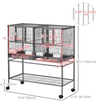 PawHut Large Double Rolling Metal Bird Cage Bird House w/ Removable Tray Storage Shelf(m-3)