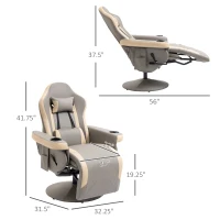 HOMCOM Manual Recliner Armchair PU Leather Lounge Chair w/ Adjustable Leg Rest, 135° Reclining Function, 360° Swivel, Cup Holder and, Storage Pocket(m-3)
