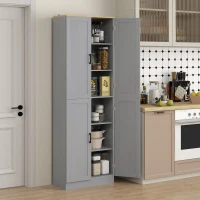 HOMCOM Freestanding Kitchen Pantry, 4-Door Kitchen Pantry Cabinet with Adjustable Shelves and Doors, Distressed White(m-10)