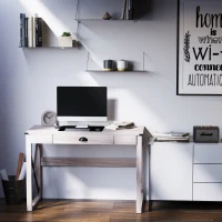 HOMCOM 44 inch Home Office Computer Desk, Rustic Writing Desk, Farmhouse Workstation with Storage Drawer, X-Frame(m-10)