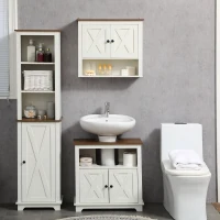kleankin Modern Farmhouse Bathroom Sink Cabinet, Pedestal Sink Storage Cabinet with Double Doors and Shelves, White(m-8)
