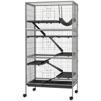 PawHut 63" H Rolling Small Animal Cage with Hammock, Ferret Cage, Chinchilla Cage, Pet Habitat with 6 Doors, Removable Tray
