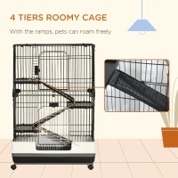 PawHut 32"L 4-Level Small Animal Cage Rabbit Hutch with Universal Lockable Wheels, Slide-out Tray for Bunny, Chinchillas, Ferret, Black(m-4)