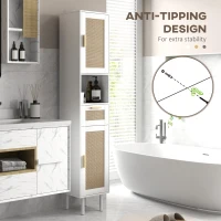 HOMCOM Tall Bathroom Cabinet with Rattan Doors, Freestanding Bathroom Storage Cabinet with Adjustable Shelves, White(m-8)
