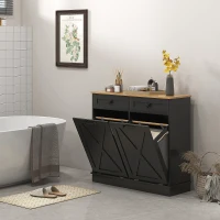 HOMCOM Tilt Out Laundry Hamper Cabinet, Bathroom Storage Cabinet with 2 Removable Baskets and 2 Drawers, Black(m-7)