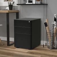 Vinsetto Metal Filing Cabinet 3 Drawer, Mobile Office Cabinet with Wheels for Legal, Letter, A4 File, Black(m-11)