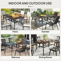 Outsunny Rectangle Patio Dining Table with Umbrella Hole, Outdoor Dining Table for 6 with Steel Frame for Garden, Balcony, Black(m-6)