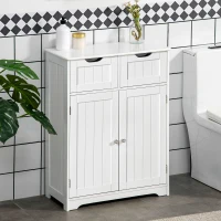 kleankin Freestanding Bathroom Storage Cabinet, Floor Cabinet with 2 Drawers, Adjustable Shelf, for Bathroom, Living Room or Entryway, White(m-2)