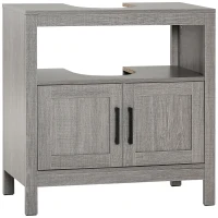 kleankin Pedestal Sink Storage Cabinet, Bathroom Under Sink Cabinet with 2 Doors and Open Shelf, Bathroom Vanity, Gray(m-12)