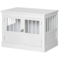 PawHut Wooden Dog Crate End Table, Dog Crate Furniture with Triple Doors, Puppy Crate for Small Dogs Indoor Use, White(m-11)