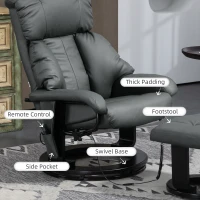 HOMCOM Swivel Recliner with Ottoman, Faux Leather Reclining Chair with Massage, Footstool Remote and Side Pocket, Gray(m-6)