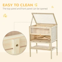 PawHut 3-Tier Wooden Hamster Cage Mice and Rat Cage Small Animals Hutch with Openable Top, Front Door, Shelf, Natural Wood(m-5)