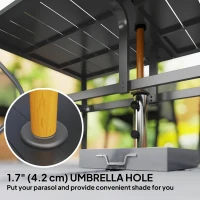 Outsunny Rectangle Patio Dining Table with Umbrella Hole, Outdoor Dining Table for 6 with Steel Frame for Garden, Balcony, Black(m-4)