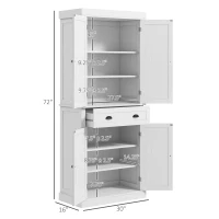 HOMCOM 72.5" Kitchen Cabinet, Pantry Storage Cabinet with Doors and Shelves, Freestanding Food Pantry Cabinet, White Wood Grain(m-3)