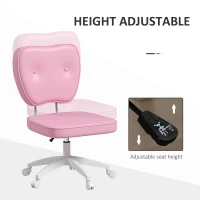 Vinsetto Vanity Office Chair, PU Leather Computer Chair for Home, with Adjustable Height, Armless, Swivel Wheels, Pink(m-4)