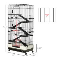 PawHut 32"L 6-Level Small Animal Cage Rabbit Hutch with Universal Lockable Wheels, Slide-out Tray for Bunny, Chinchillas, Ferret, Black(m-3)