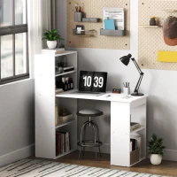 HOMCOM Computer Desk with 6-Tier Storage Shelves, Writing Desk Workstation with Bookshelf for Home Office, White(m-10)