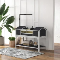 PawHut Tortoise Enclosure Tortoise House with Adjustable Lamp Holder Storage Shelf, Dual Main Houses, Openable Lid, Gray(m-10)