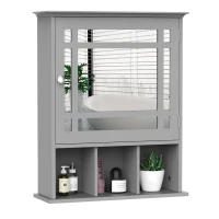 kleankin Bathroom Medicine Cabinet with Mirror, Wall Mounted Mirror Cabinet with Door and Storage Shelves, Gray(m-12)